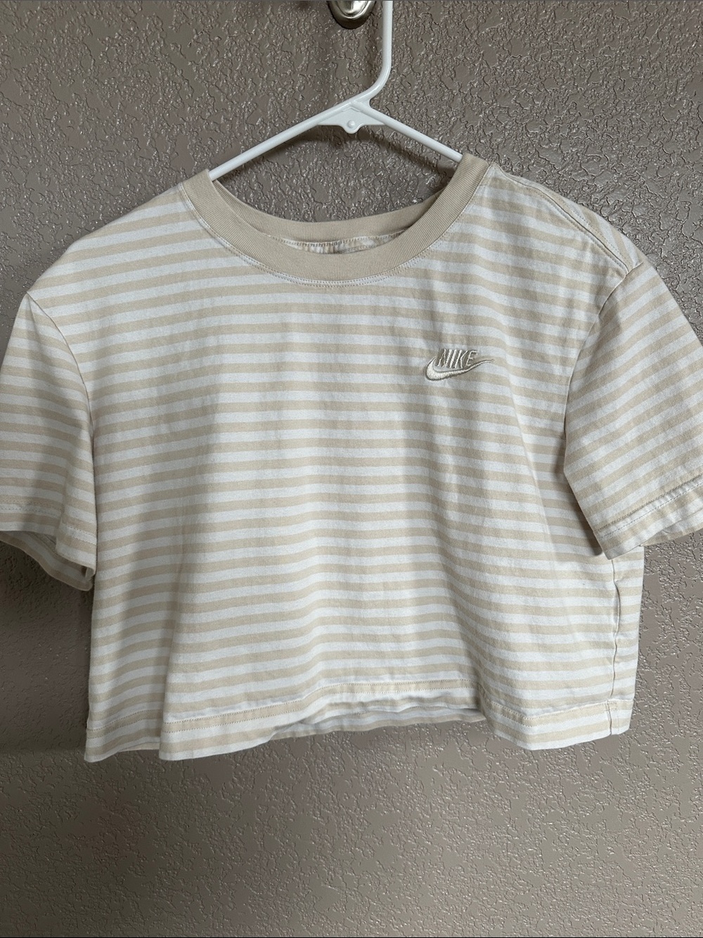 Nike Striped Beige & White Crop Tee
